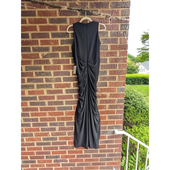 NWT*BETSY & ADAM WRAP GOWN DRESS-RUCHING-FRONT SLIT RUFFLE-V-NECK-BLACK-SZ 10 - Picture 5 of 13